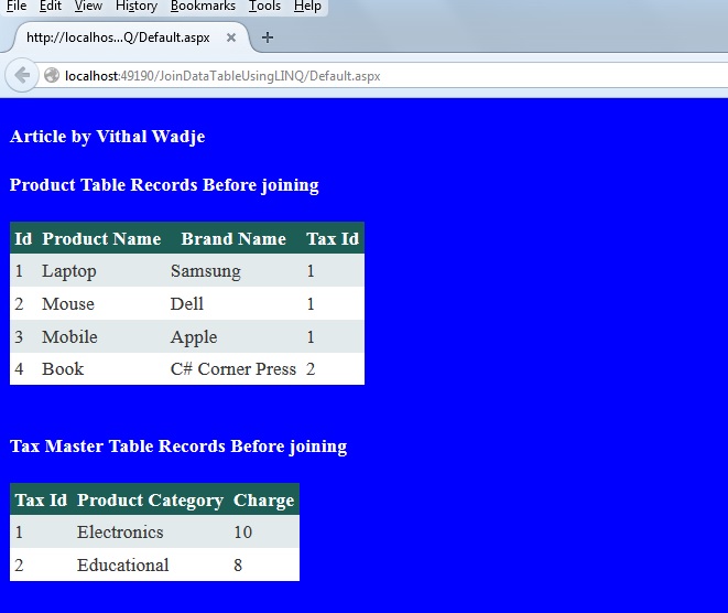 Join Two DataTables Using LINQ In C